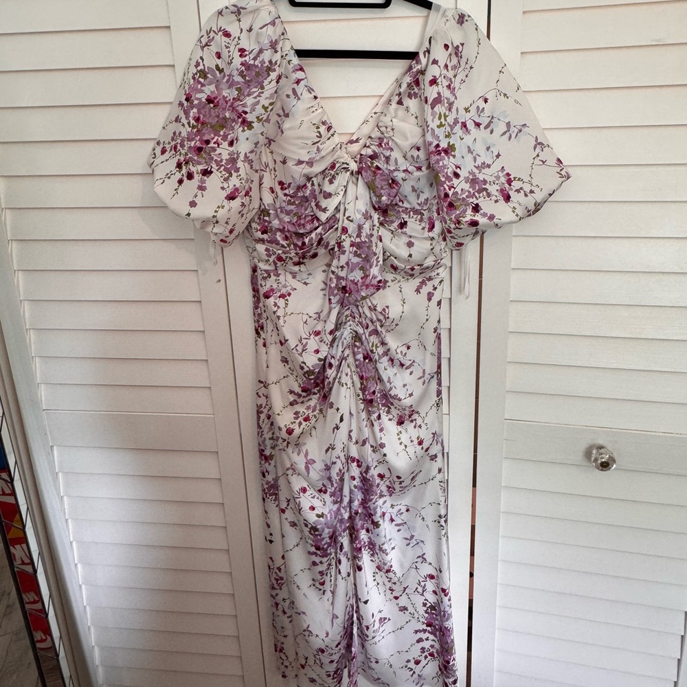 Cinq à Sept White and Purple Floral Maxi Dress
